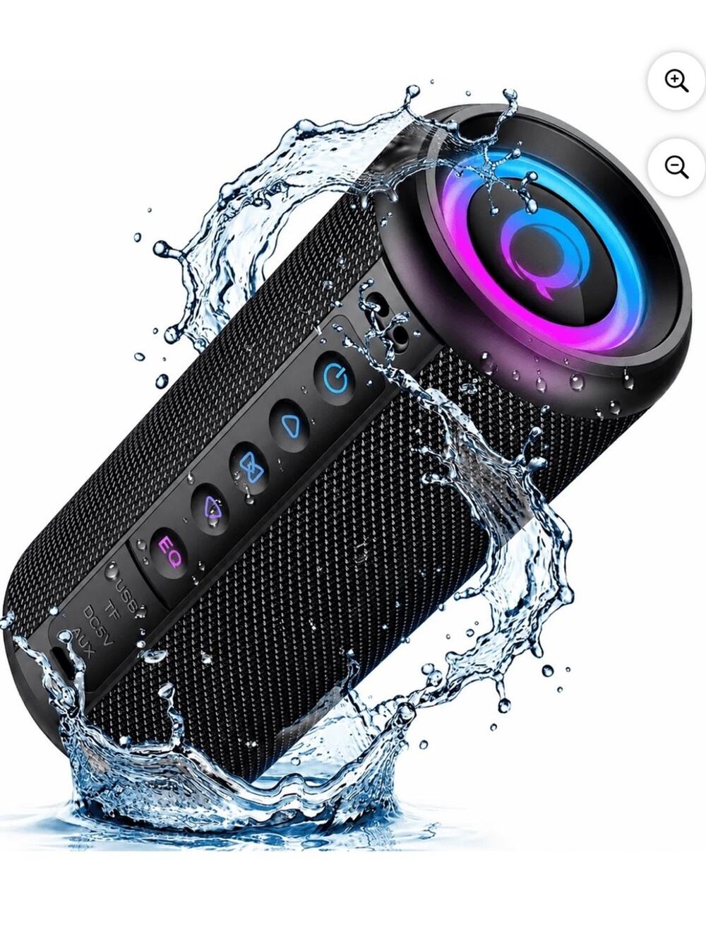 Portable Waterproof Bluetooth Speaker with RGB Light - Black